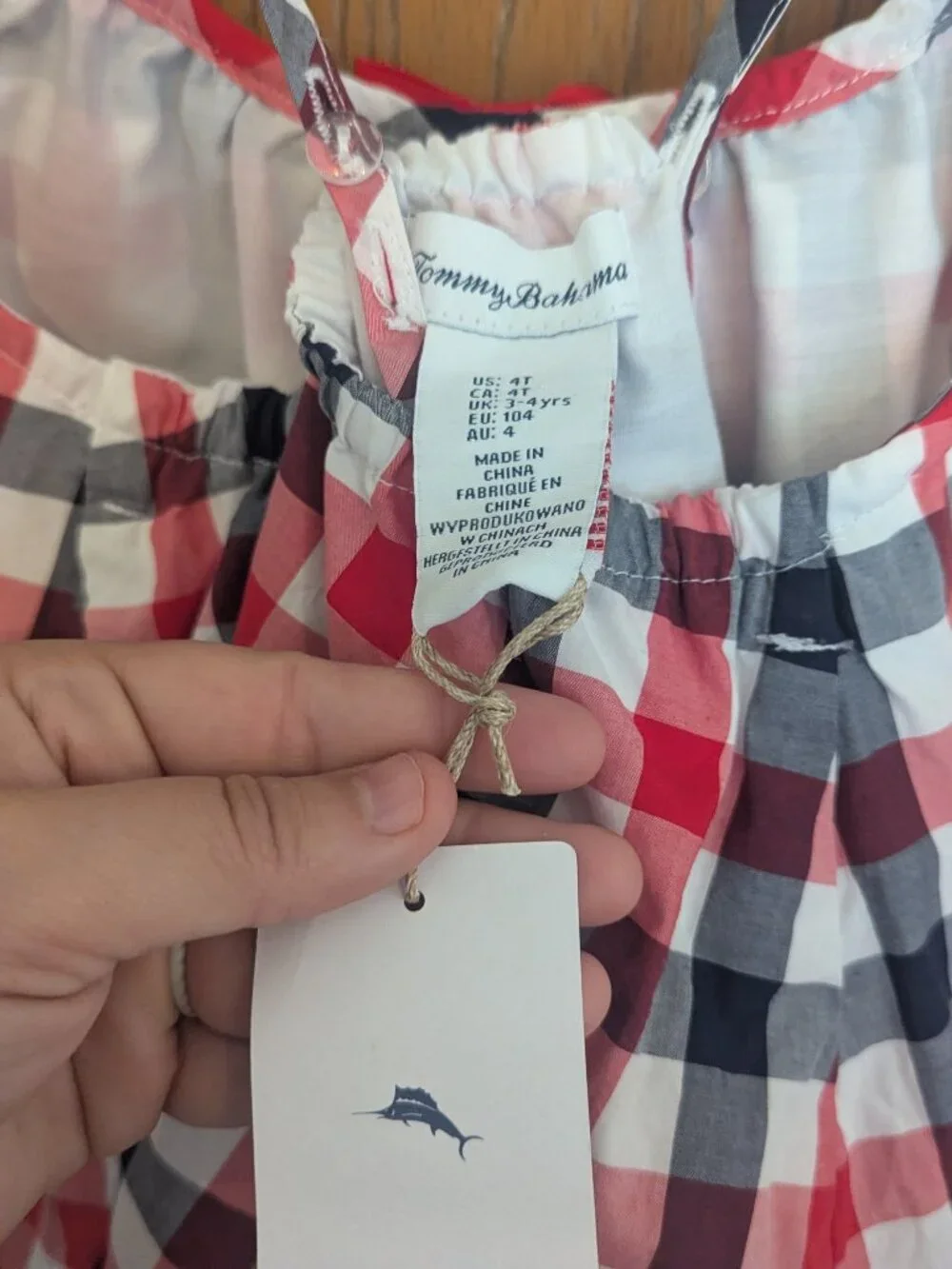 NWT Tommy Bahama Gingham Checkered Patriotic Red White Blue Lined‎ Sundress-4T